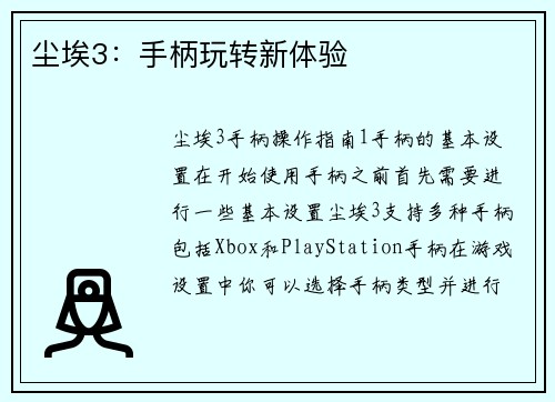 尘埃3:手柄玩转新体验