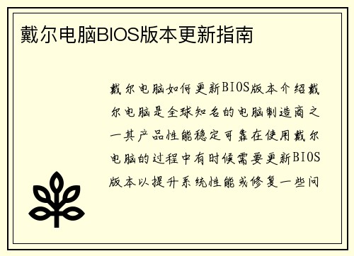 戴尔电脑BIOS版本更新指南